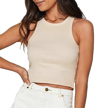 Meladyan Women's Round Neck Basic Racerback Camisole Rib